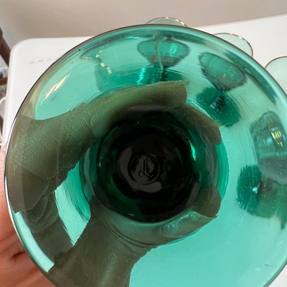 Set of 6 Vintage LIBBEY Teardrop Juniper Teal Green Glasses with Gold Trim - Picture 4 of 4